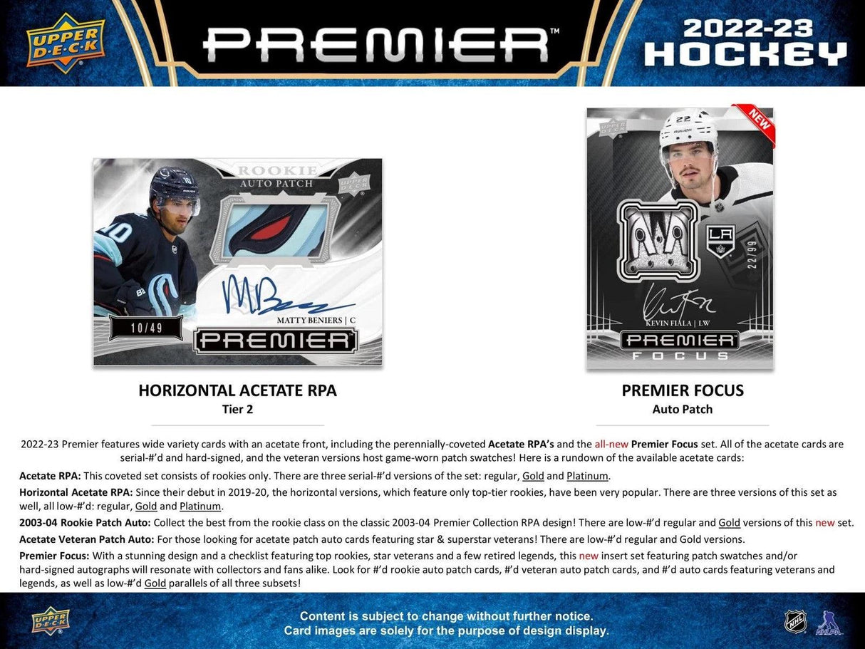 2022–23 Upper Deck Premier Hockey Hobby Box