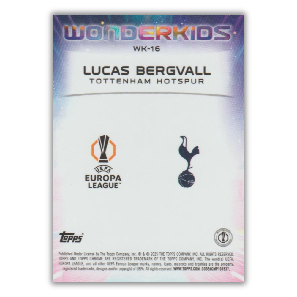 Lucas Bergvall - Tottenham - RC - Wonderkids - Topps Chrome UCC 24/25