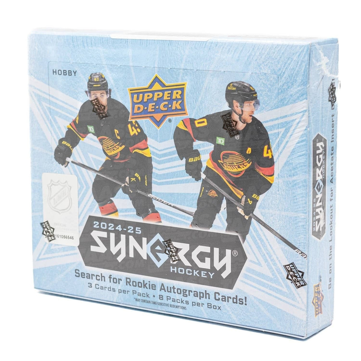 Obruten hobbybox med 2024-25 Upper Deck Synergy hockeykort för NHL-samlare.