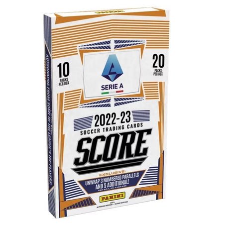 2022-23 Panini Score Serie A Retail Box med fotbollskort, samlarbilder från italienska ligan i obruten förpackning.