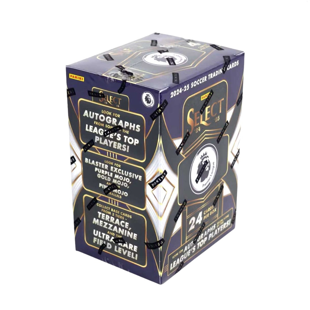 2024-25 Panini Select Premier League Soccer Blaster Box, officiella samlarkort med kända fotbollsspelare.