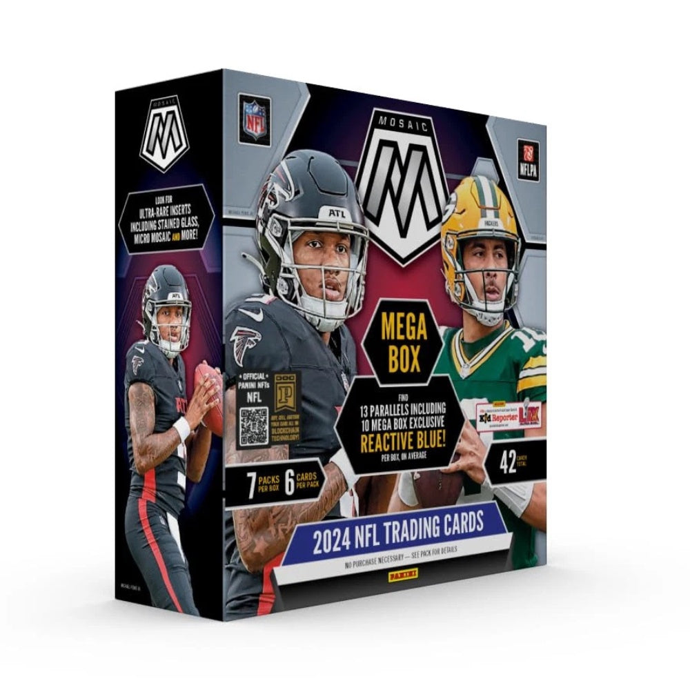 2024 Panini Mosaic NFL Mega Box, paket med amerikansk fotboll samlarkort, sällsynta NFL-kort och samlarbox.