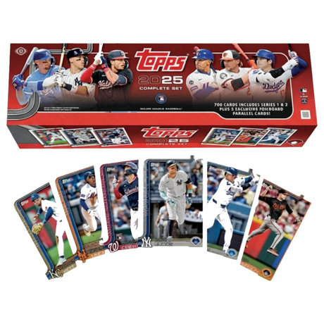 2025 Topps Baseball Complete Set Hobby Box med samlarkort innehållande hela baskollektionen för baseboll.