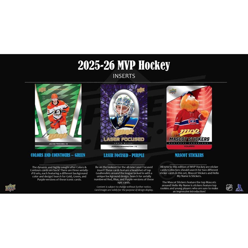 2025-26 Upper Deck MVP Hockey Hobby Box – Rookies, Inserts & Parallels