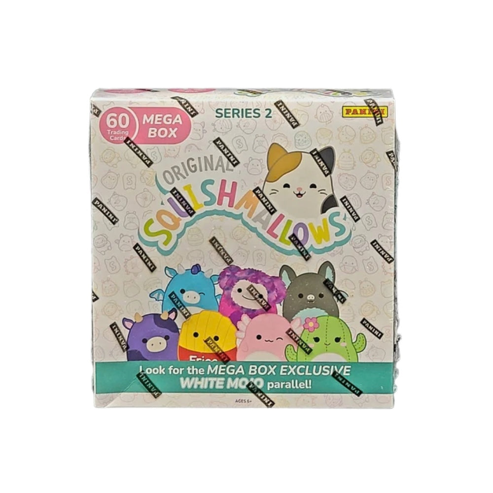 2025 Panini Squishmallows Series 2 Mega Box med samlarkort och exklusiva klistermärken.