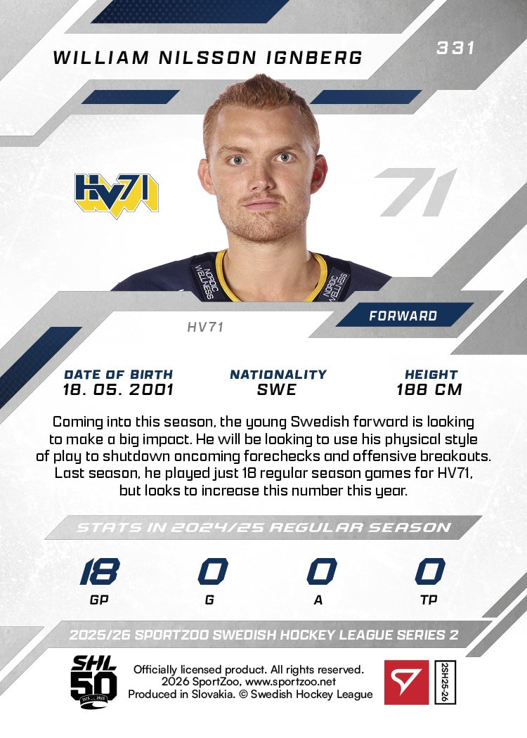 331 HV71 William Nilsson Ignberg PINK
