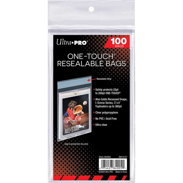 Ultra Pro One-Touch återförslutningsbara skyddspåsar i 100-pack för magnetiska korthållare och samlarkort.