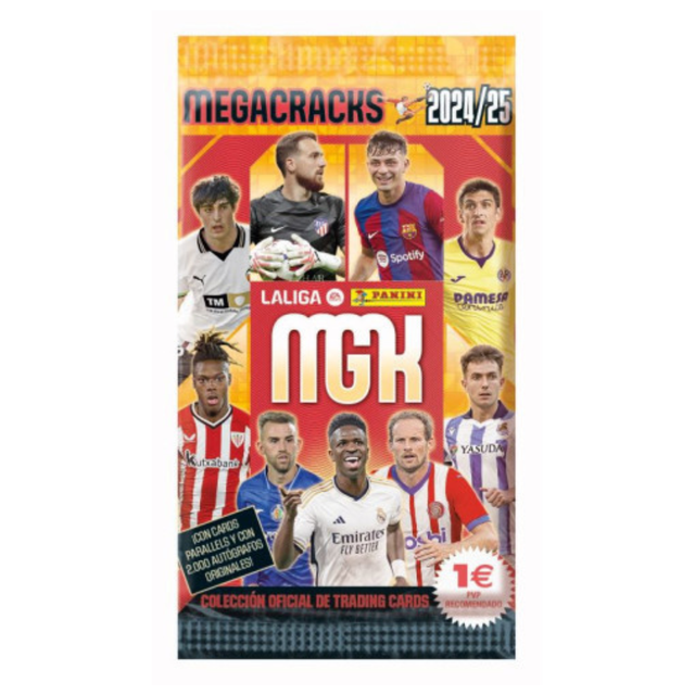 Panini La Liga Megacracks 23/24 samlarkort i oöppnat boosterpack med spanska fotbollsstjärnor.