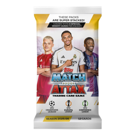 Topps Match Attax 25/26 samlarkort förpackning med fotbollskort för säsongen 2025/2026.