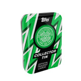 Topps Celtic FC 2025/26 Collector Tin samlarbox med fotbollskort och officiella samlarbilder i plåtburk.
