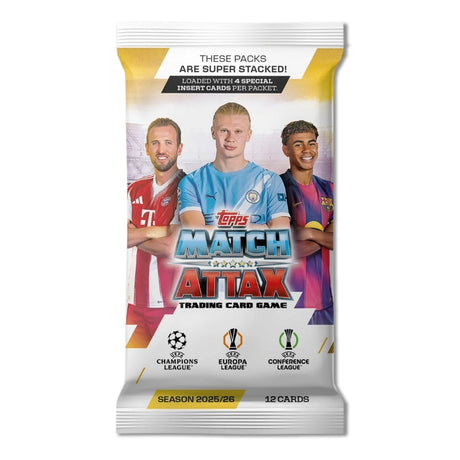 Topps Match Attax 24/25 boosterpaket med fotbollskort, officiella samlarkort för UEFA Champions League.