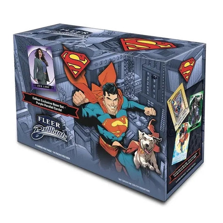 Upper Deck Fleer Brilliants Superman 2025 Mega Box, samlarbox med Superman samlarkort och sällsynta inserts.